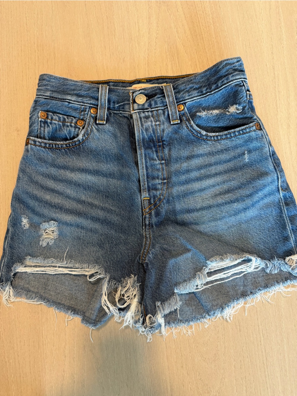Levi’s Ribcage High-Rise Distressed Denim Shorts - Blue